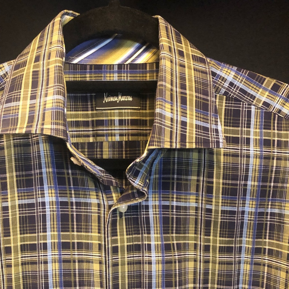 Neiman Marcus Green/Black button down shirt L
